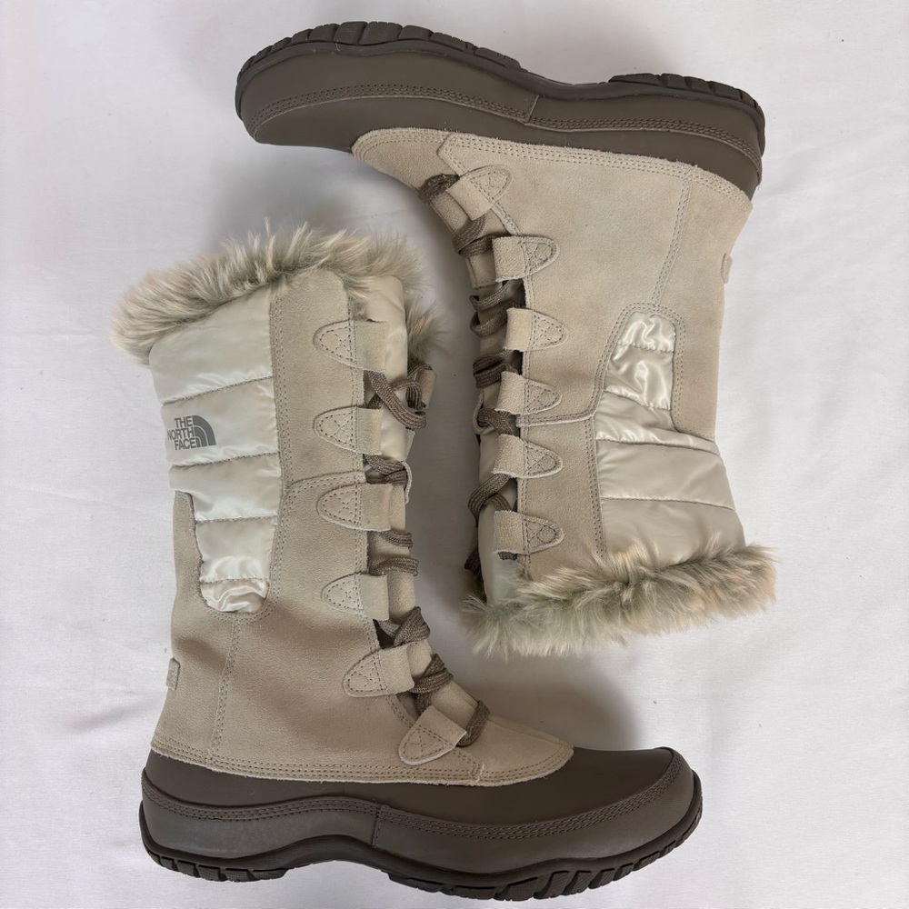 The North Face Nuptse Purna Waterproof Mid-Calf Faux Fur Boots Ivory Size 8.5 - Picture 10 of 16